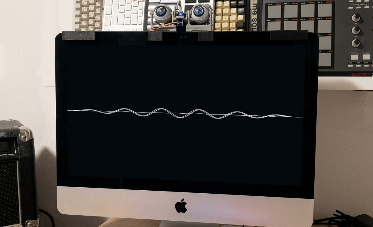 iMac robot avec yeux mécaniques — projet personnel de Jacques
